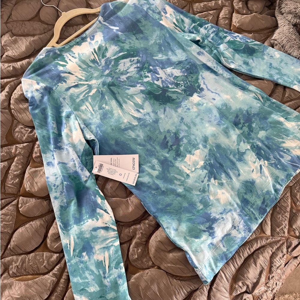 Chico's Teal and White Long Sleeve Top - Picture 5 of 5
